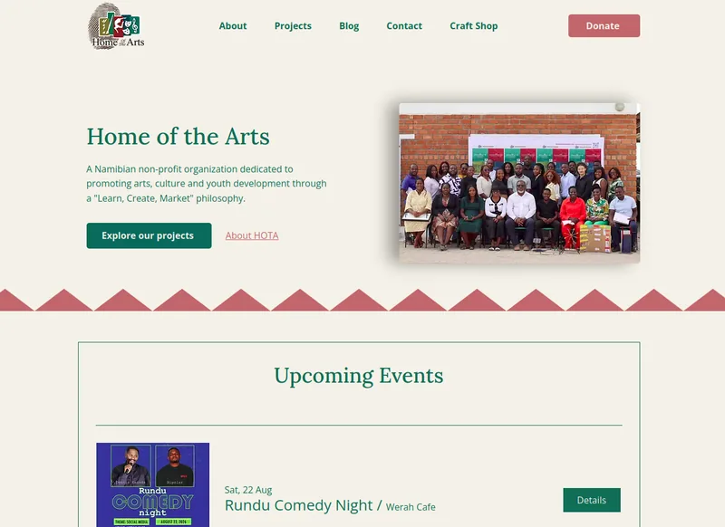 HOTA Art Design homepage on desktop